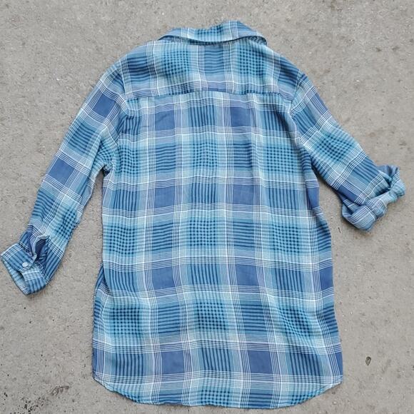 Band of Gypsies sheer plaid roll tab button up shirt green blue gray XS - Picture 6 of 6
